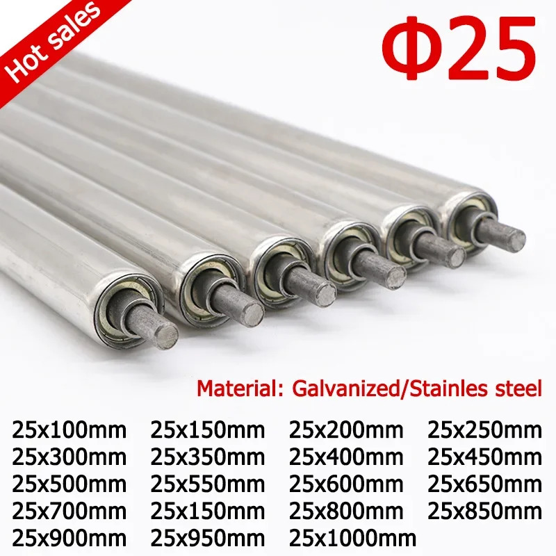 Dia 25mm Roller Conveyors Galvanized/201 Stainless Steel Total Length 100 200 250 300 350 400 450 500 550 600 700 800 900 1000mm