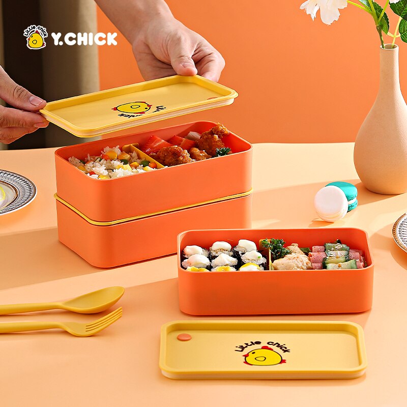Y.Chick Kids Lunch Box For School Microwave Plastic Bento Lunch Box With Movable Compartments Salad Fruit Food Container Box