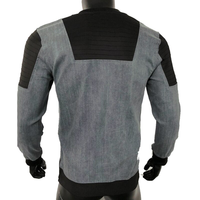 Heren gewassen spijkerjas sport trainingspak opstaande kraag jas voor heren patchwork lente herfst