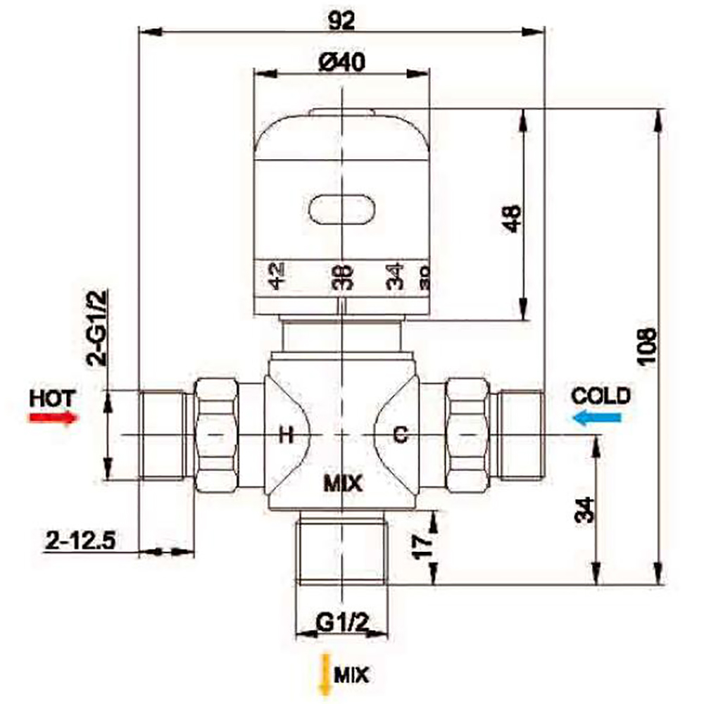Brass Thermostatic Mixing Valve G1/2" , Adjust the Mixing Water Temperature DN15 , thermostatic valve