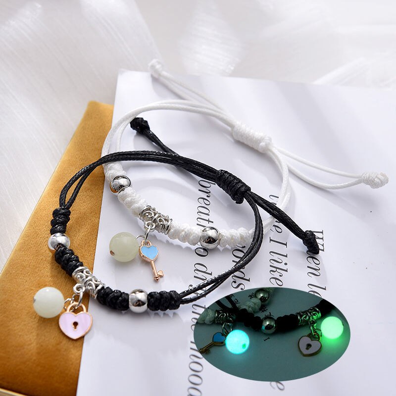 Lot de 2 Bracelets lumineux lune étoile, corde ajustable, à la , pour Couple, Bracelets assortis pour amis, bijoux d'amour: 12