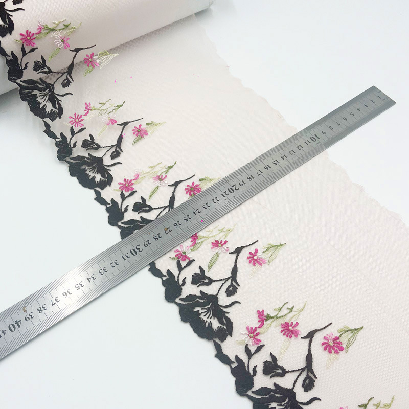 1 jard tiulu haftowane koronkowe wykończenia DIY biustonosz sukienka szycie tkanin wysokiej jakości tiulowa siatka wykończenia tkaniny robić rzemiosła akcesoria bieliźniane: Czarny nikiel