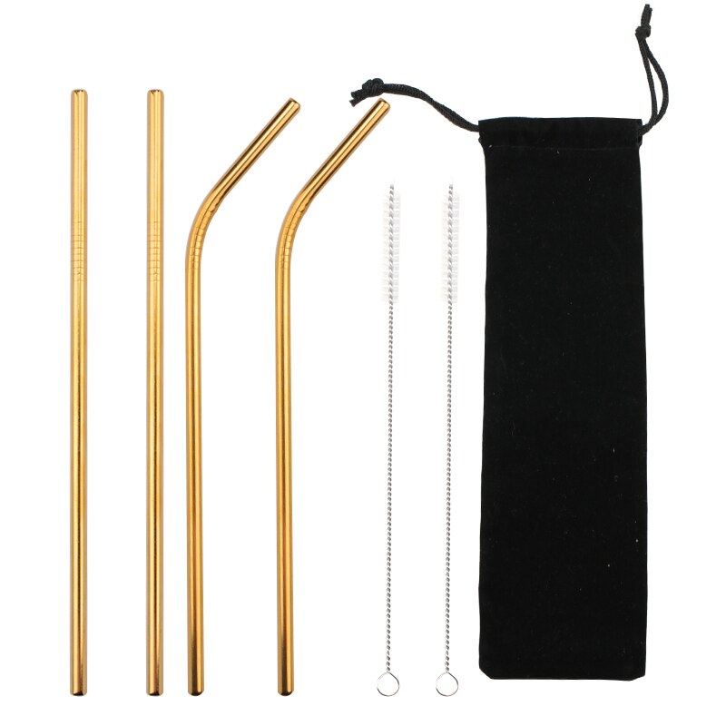 2/4 stücke Edelstahl Stroh Wiederverwendbare Metall Trinken Stroh Mit Reiniger Pinsel Für Heimat Party Barware Bar Zubehör: B3 Gelb(4Stck)