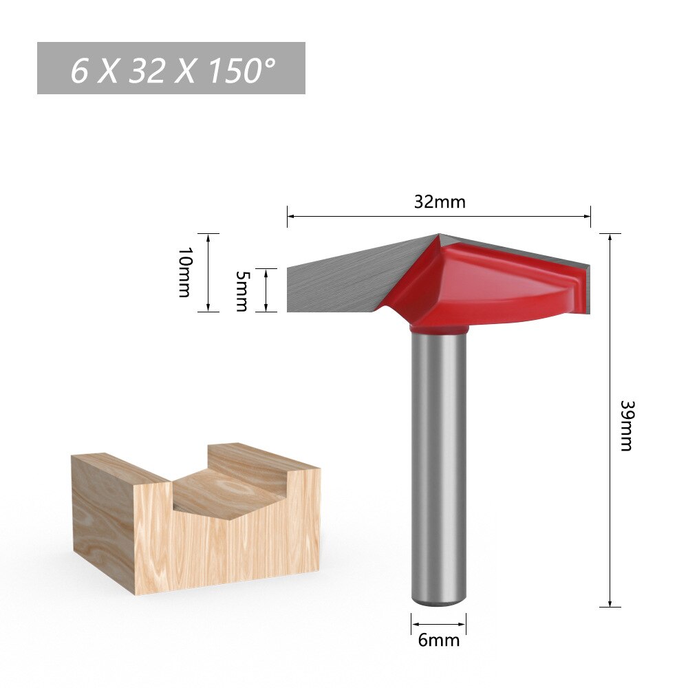 1pc 6mm Shank 60 90 120 150 degree V-shaped Router Bit, 3D wood MDF router bit CNC solid carbide end mill: 6X32X150