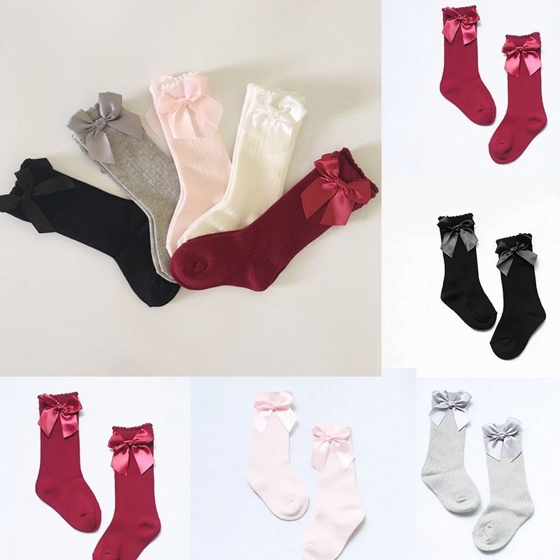 0-4Y Infant Baby Girl Socks Knee High Bows Princess Socks Cute Long Tube Booties Socks 5 Colors