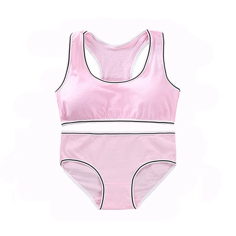 Young Girls Bra Teens Girl Underwear Puberty Student Sriped Training Bra Underwear Set: Colore rosa