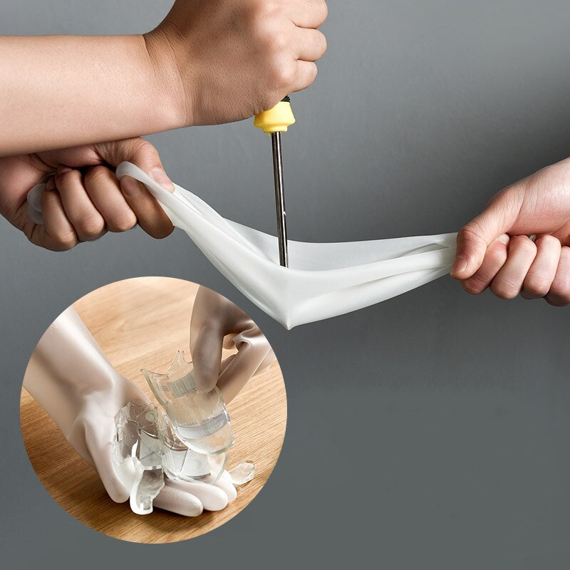 1 Pair High Transparent Waterproof Cleaning Gloves Long Sleeve Rubber Kitchen Dish Washing Gloves Wear-Resistant Household Glove