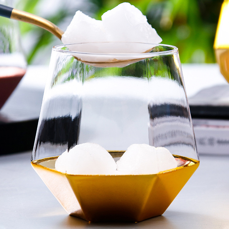 Taza de cristal hexagonal con diseño geométrico transparente para whisky, taza de diamante para café, leche, té, taza antideslizante para bar, taza de vidrio para parejas