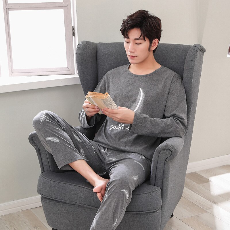 Plus Size 4XL Mannen Pyjama Homewear Herfst Katoenen Pyjama Set Met Broek Mannelijke Nachtkleding Lange Mouwen Katoen Thuis Kleding voor Mannen