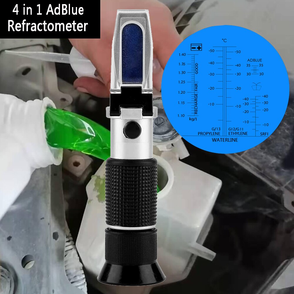 4 in 1 Hand Held Refractometer Vehicle Urea Tester Antifreeze Refractometer 30-35% Adblue Fluid Glycol Battery Concent Measure: No Box