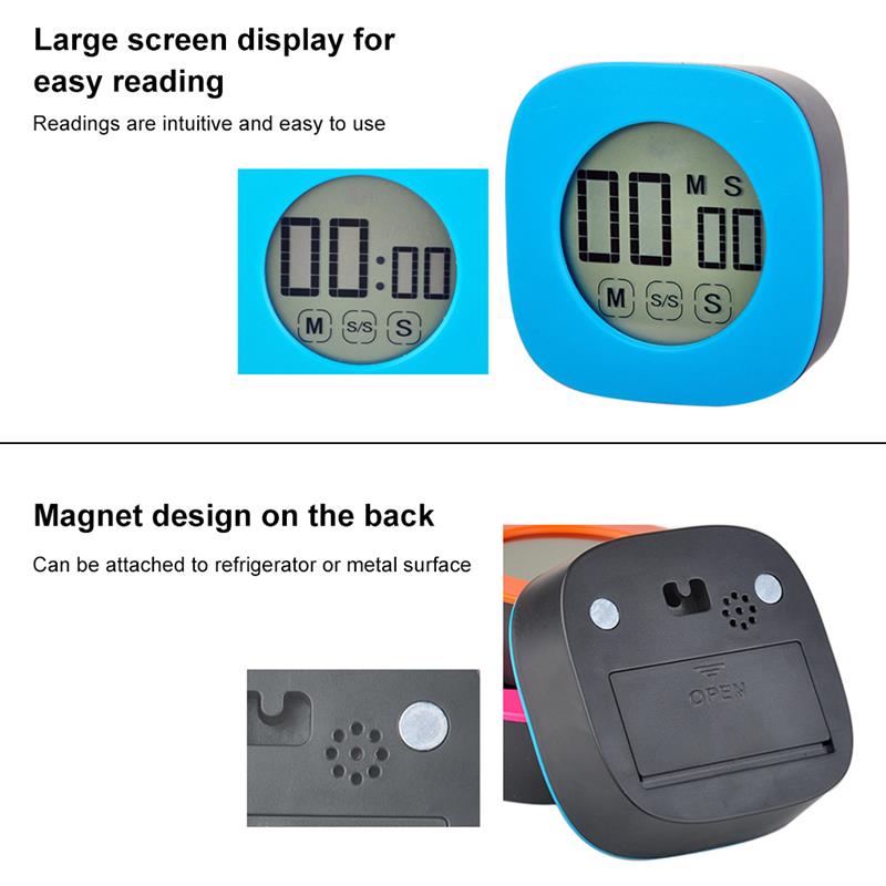 Countdown Timer Study Digital Display Count Up Stopwatch Touch Screen Battery Operated Electronic Mute Attachable Alarm Orange