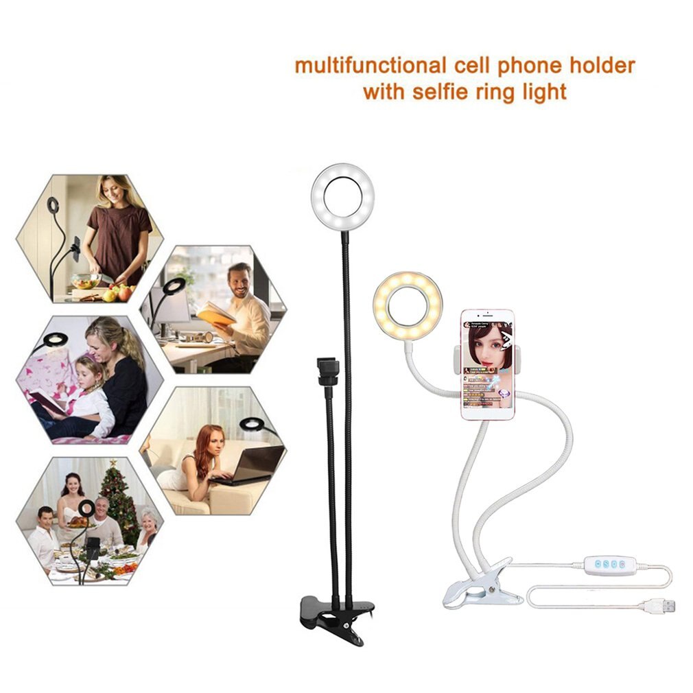 12w Bras Long Selfie Support Universel 24 Led Flash Annulaire Lumière de Remplissage roulette USB Caméra Téléphone Portable lampe de Support direct 5V