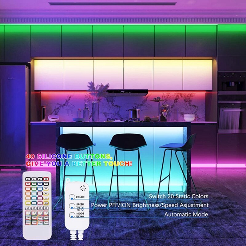 15M RGB LED Light LEDs Music Sync Color Changing SMD 5050 RGB Light Strips with APP/Silicone Key Controls US PLUG