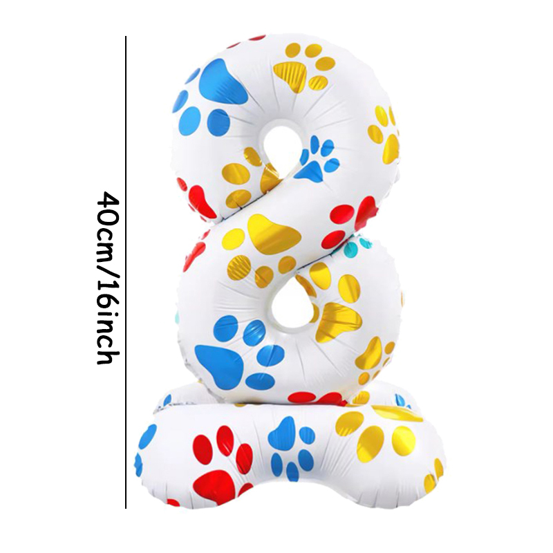 Globos de aluminio con patas de perro y animales para mascotas, globos de pie con números blancos de 16 pulgadas, decoración para de feliz cumpleaños, Baby Shower, 1 ud.: Rojo rosado