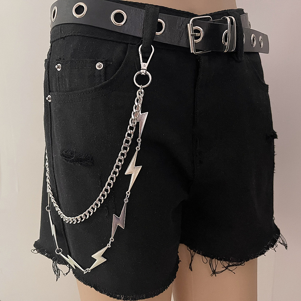 DIEZI Hip Hop Vintage coche Jeans pantalones llavero con anilla para Mujeres Hombres Hip Hop multicapa estrella borla cadena colgante cadena para bolso: Oro