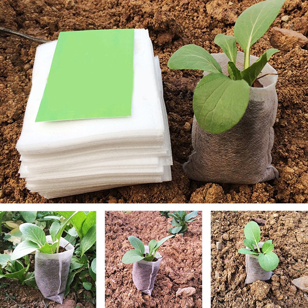 Macetas para vivero, bolsas para cría de plantas, telas no tejidas, suministro de jardín, 8x10cm, bolsa de cultivo blanco para invernadero, 100 Uds.