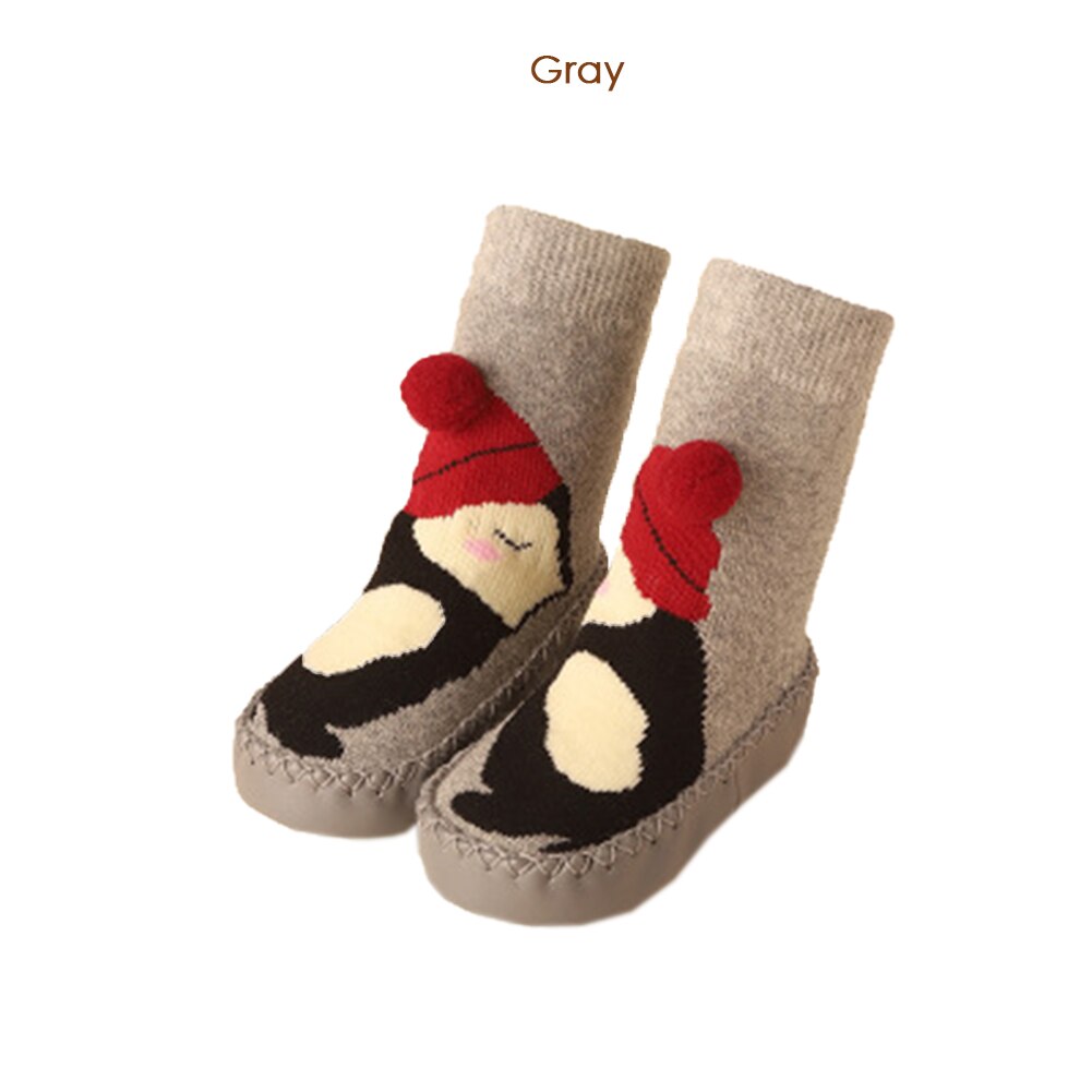 Infantile bébé fille garçon enfant en bas âge anti-dérapant pantoufles chaussettes coton anti-dérapant berceau chaussures hiver chaussettes chaudes: Gris / L