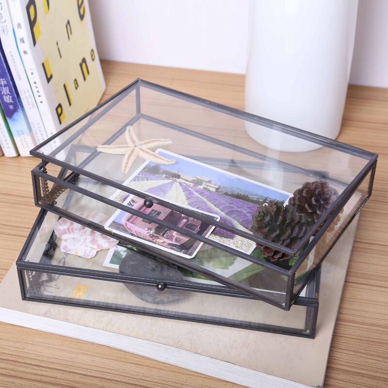 Nordisk stil retro glas smykker opbevaring æske smykker display box desktop opbevaring organisation boligindretning: D