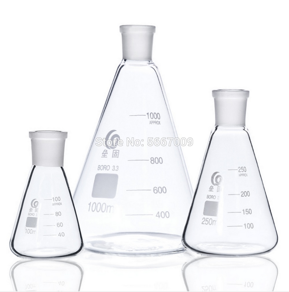 1 Uds lab de 25ml a 2000ml, cuello espiral de vidrio de alto borosilicato con boca estándar 19 #24 #29 # matraz cónico triangular