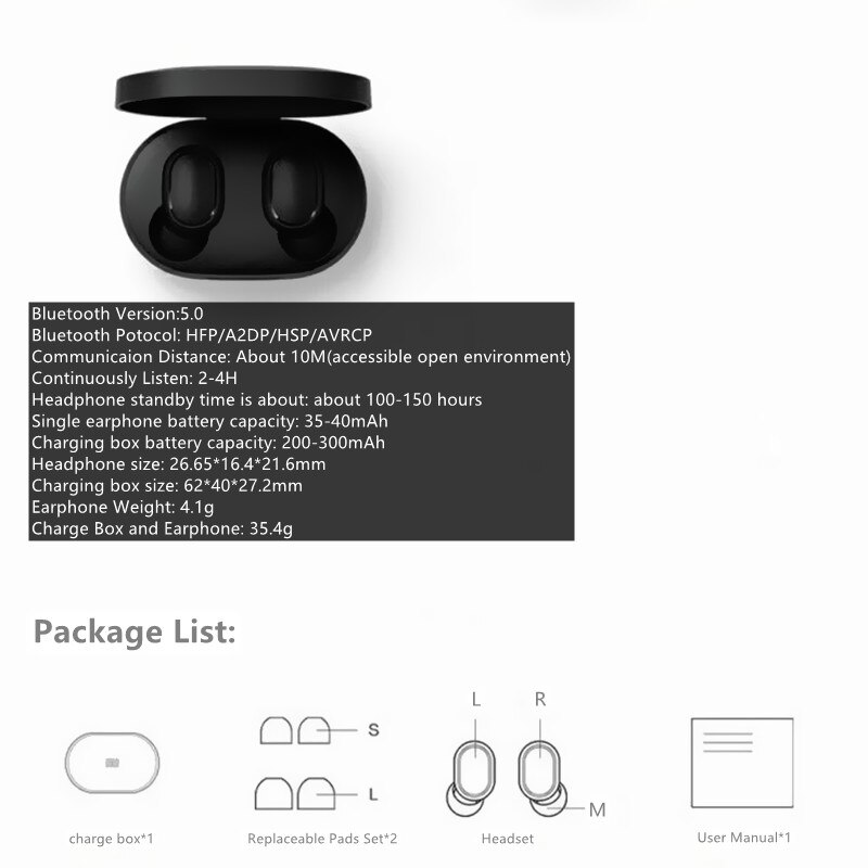 Xiaomi Redmi Airdots 2 Tws Mi Echte Draadloze Bluetooth Koptelefoon Stereo Bass Bluetooth 5.0 Met Microfoon Handsfree Oordopjes Ai Controle: black no box