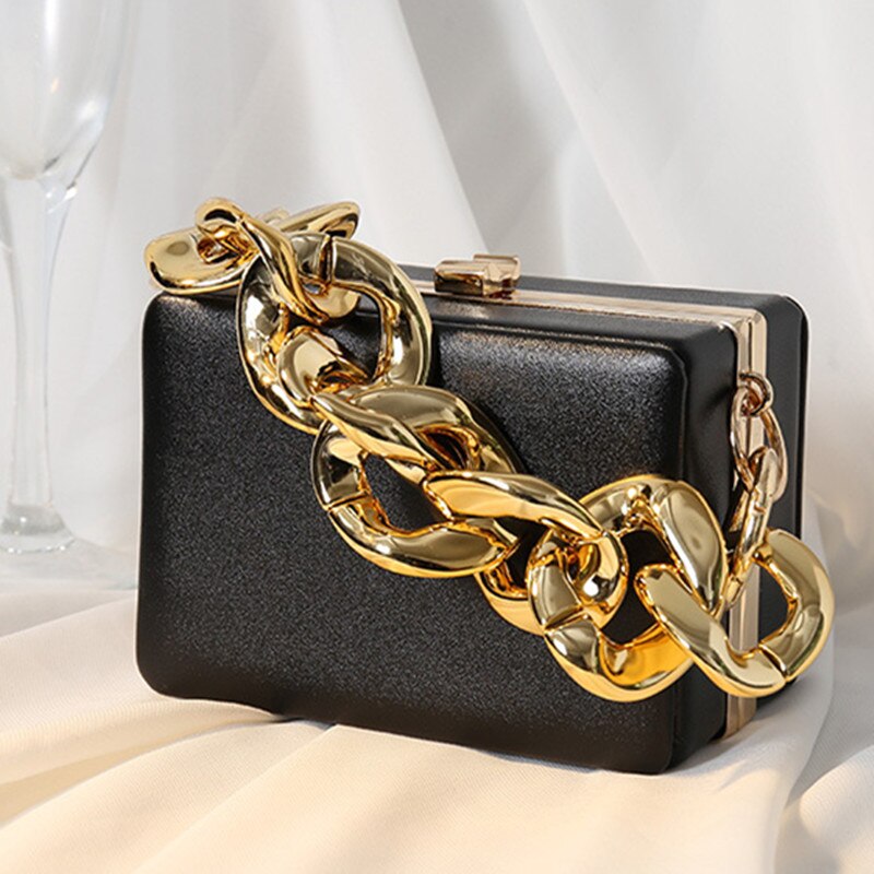 Box Clutch Purse Black Evening Bags Wedding Party Clutch Handbag Chain Shoulder Bags: black