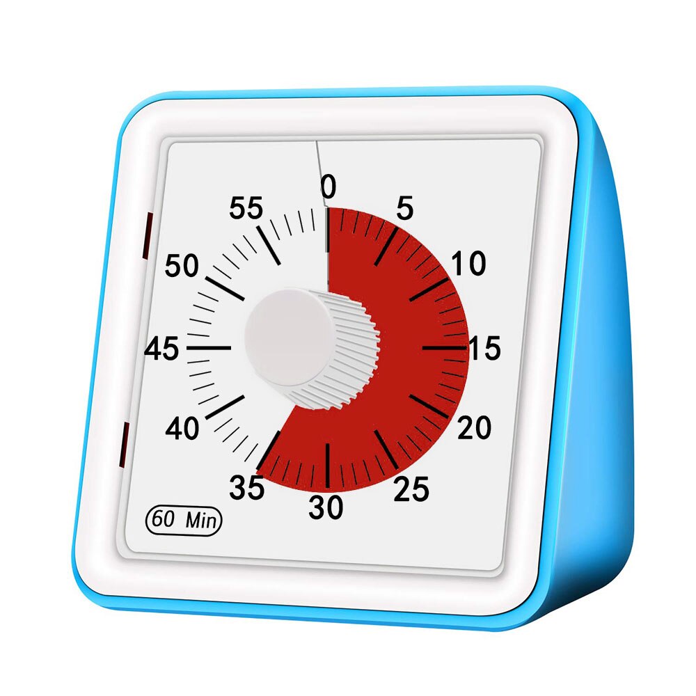 60 minuter analog visuell timer, tyst nedräkning, tidshanteringsverktyg för barn och vuxna visuell analog timer: Blå