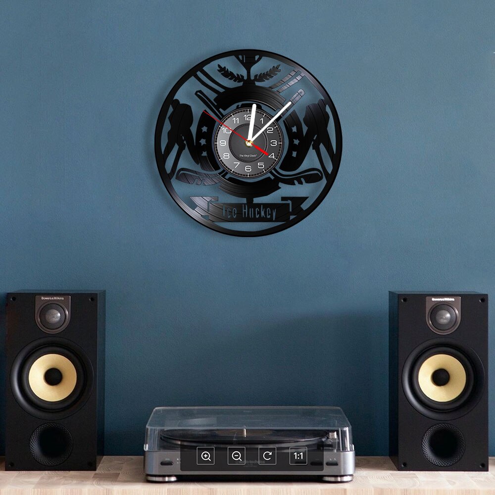 Relógio de parede decorativo para meninos, relogio hóquei de gelo com gravação de vinil no quarto e para amantes