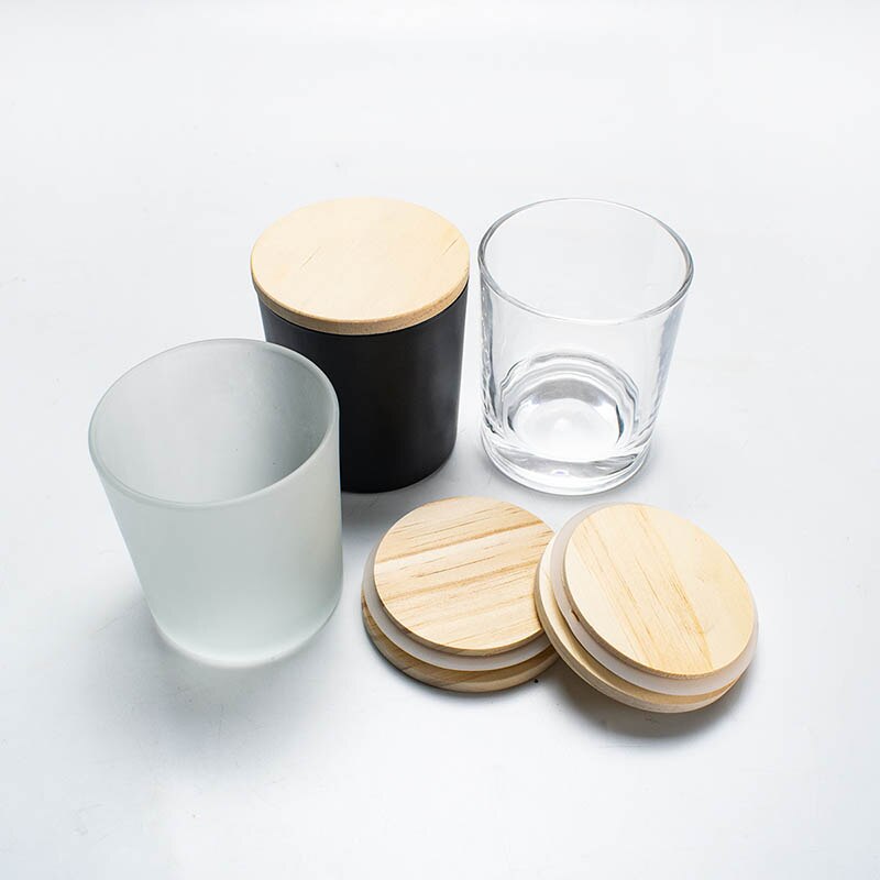 Transparente Glas Kerze Tasse mit Holz Deckel matt schwarz Wachs Container Kerzenhalter Heimat Dekor Aromatherapie, der DIY Kerzen Gläser