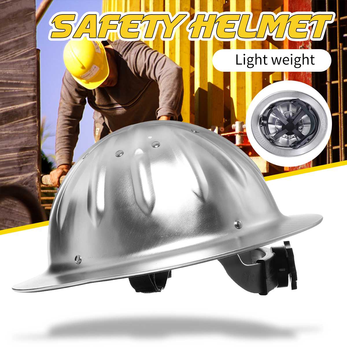 Aluminum Alloy Safety Helmet Wide Brim Hard Hat Lightweight Metal Helmet for Construction Railway Metallurgy Mine Work Cap
