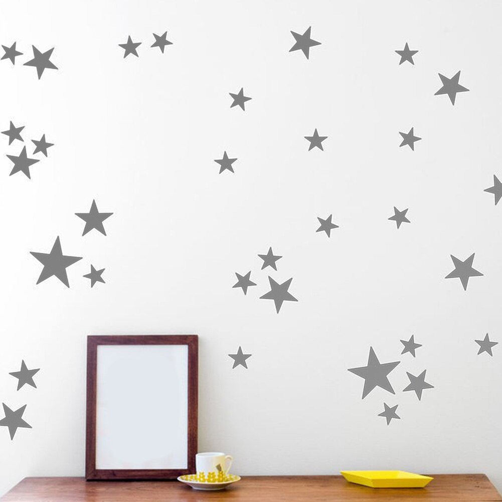 55pcs/set Window Glass Art PVC Star Pattern Vinyl Wall Sticker Self Adhesive Easy Paste Baby Kid Nursery Various Size