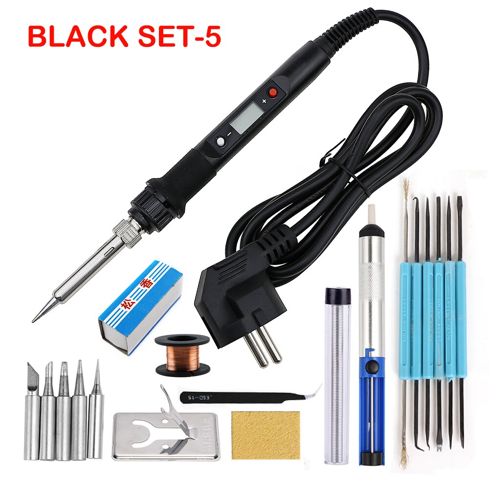 80W Lötkolben Digitale Einstellbare Temperatur Elektrische Solder Station Schweißen Werkzeuge Kit 220V 110V Rework Entlöten Reparatur: 110V US Plug / Black SET-5