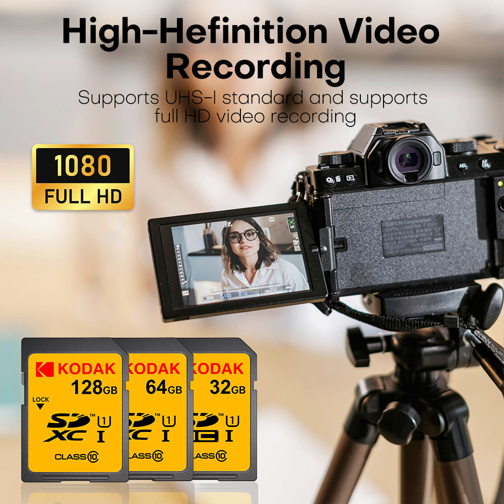 KODAK 100% Original 64GB 128GB SD Card Memory Cards Class10 256GB U1 HD SD Card Memory Card SDXC V30 Memory Cards for Camera