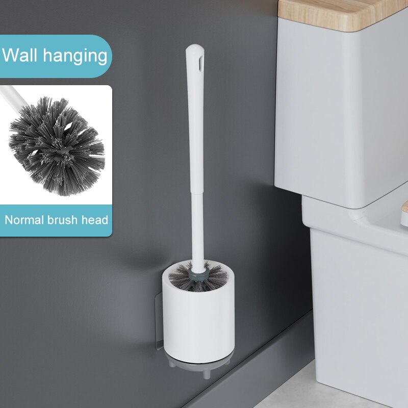 GESEW TPR Toilet Brush For Bathroom Drainable Cleaning Brush WC Cleaning Tool Wall-mount Cleaning Tool Bathroom Accessories Set: Round Ordinary