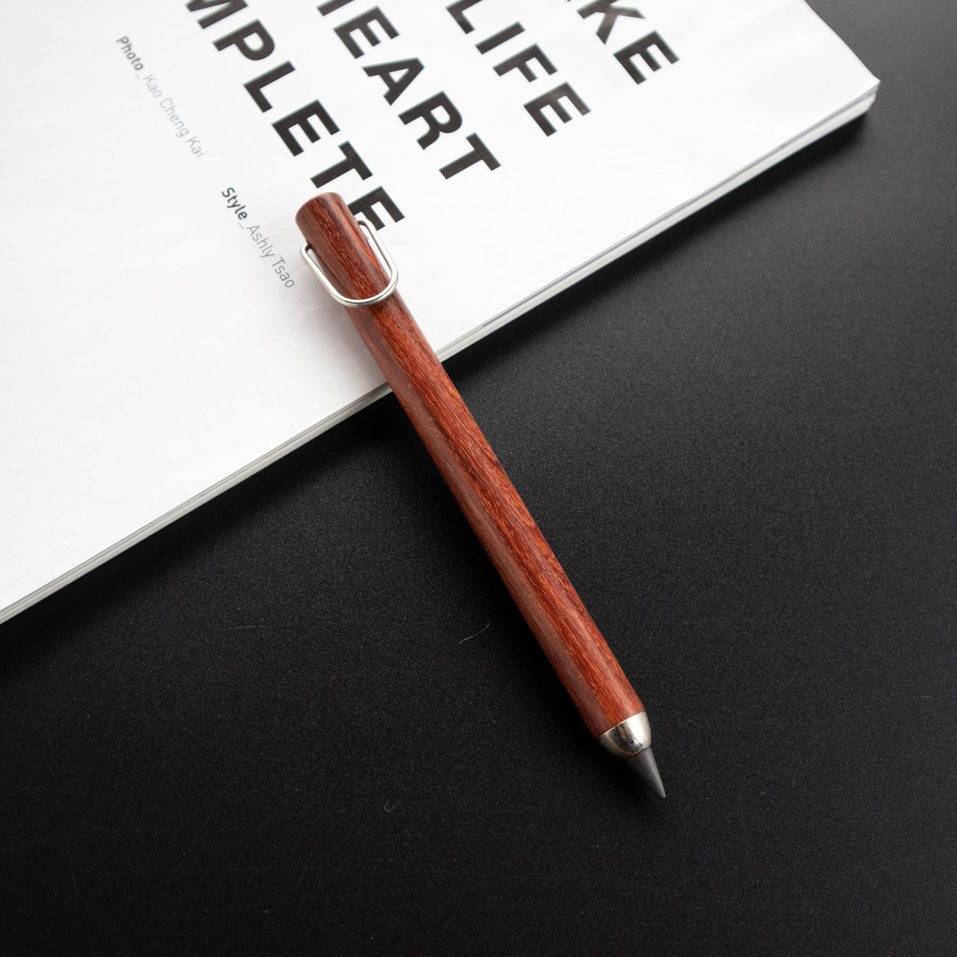 Noble Wooden Permanent Metal Pencil Never Old Not Need Ink Pen Not Finish Pen Stationery 3 Colors Office For School: Red Sandalwood 3319