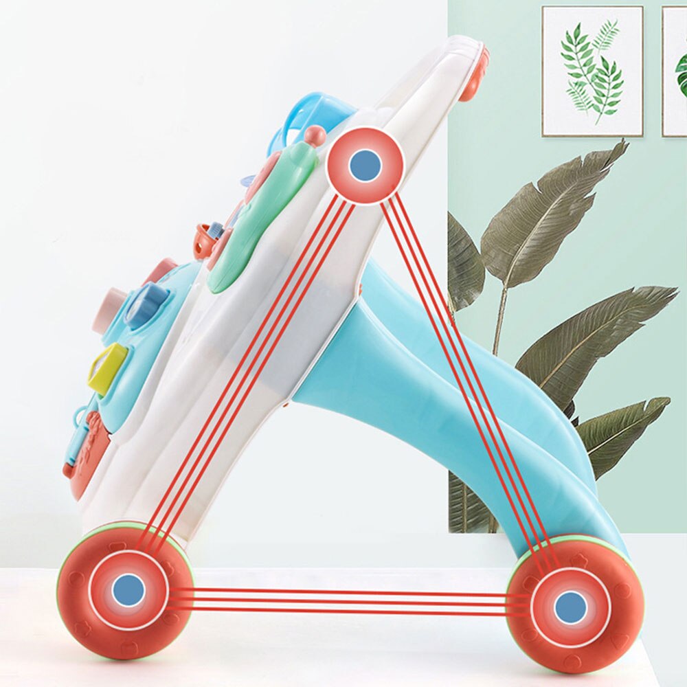 Småbørn baby rollator legetøj første trin bil multifunktionel vognvogn roll-to-stand musikalsk rollator med justerbar skrue 6-18 m