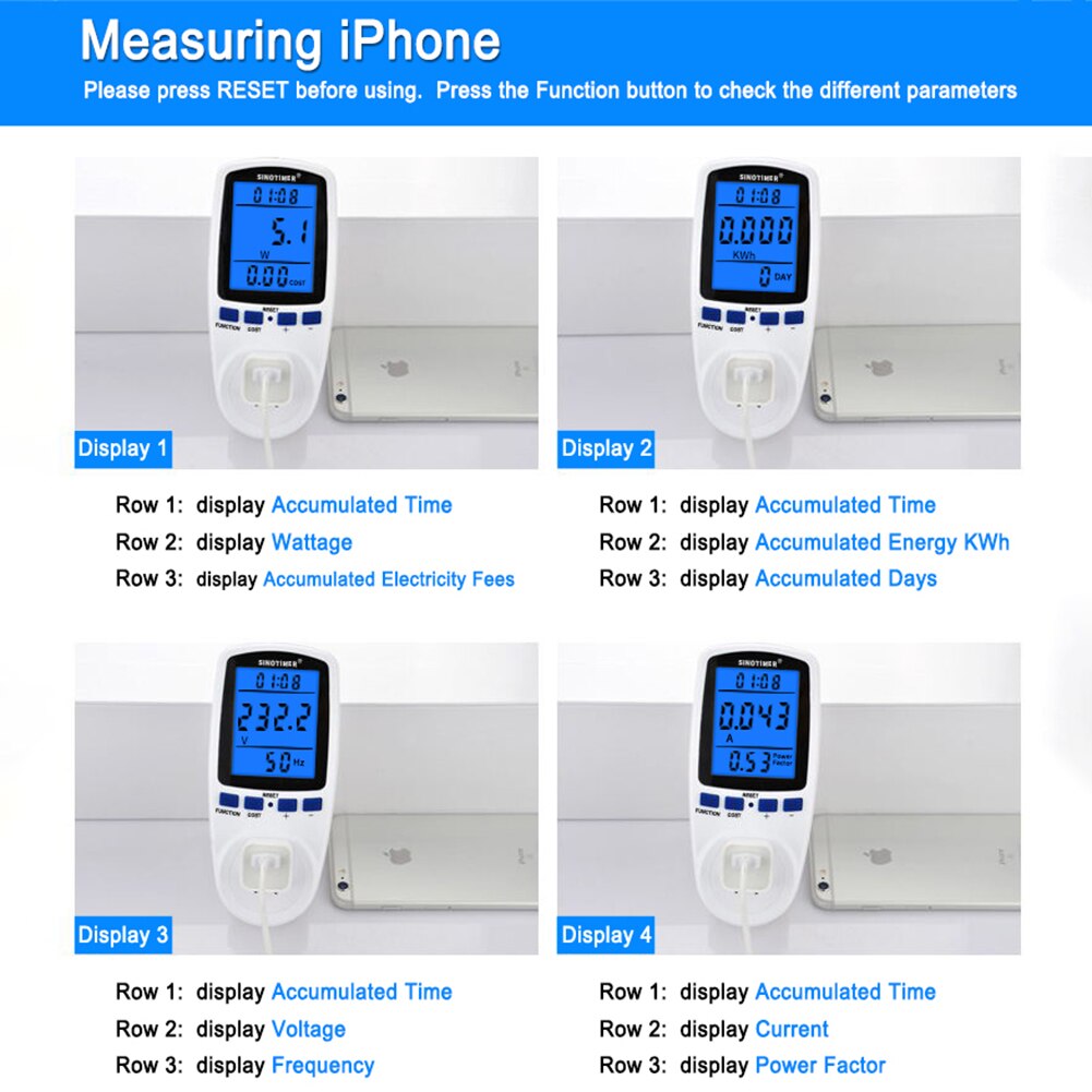 Household LCD Backlight Display Watt Monitoring Socket Electricity Analyzer Monitor Power Meters Electrical Wattmeter