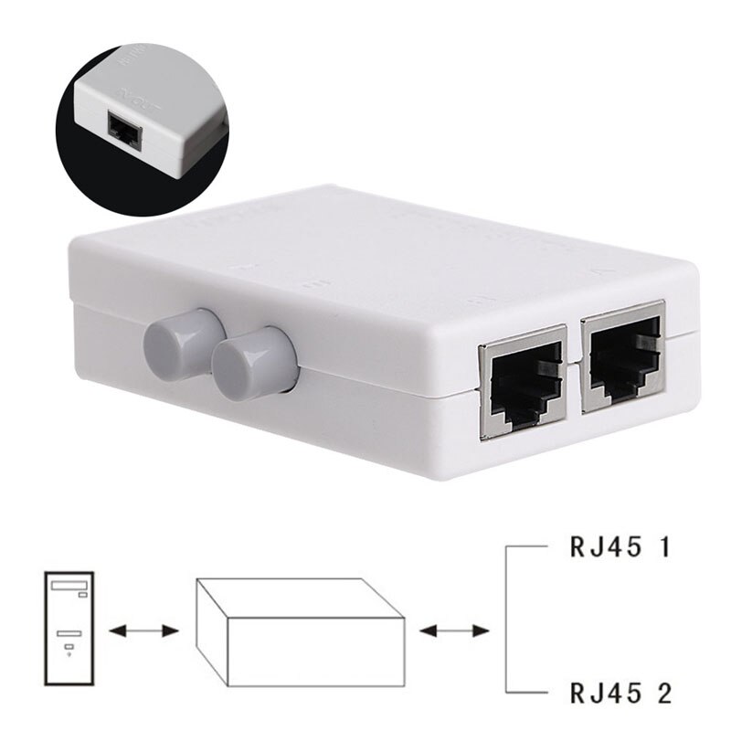 Mini 2 Port AB Manual Network Sharing Switch Box 2In1/1In2 RJ45 Network/Ethernet