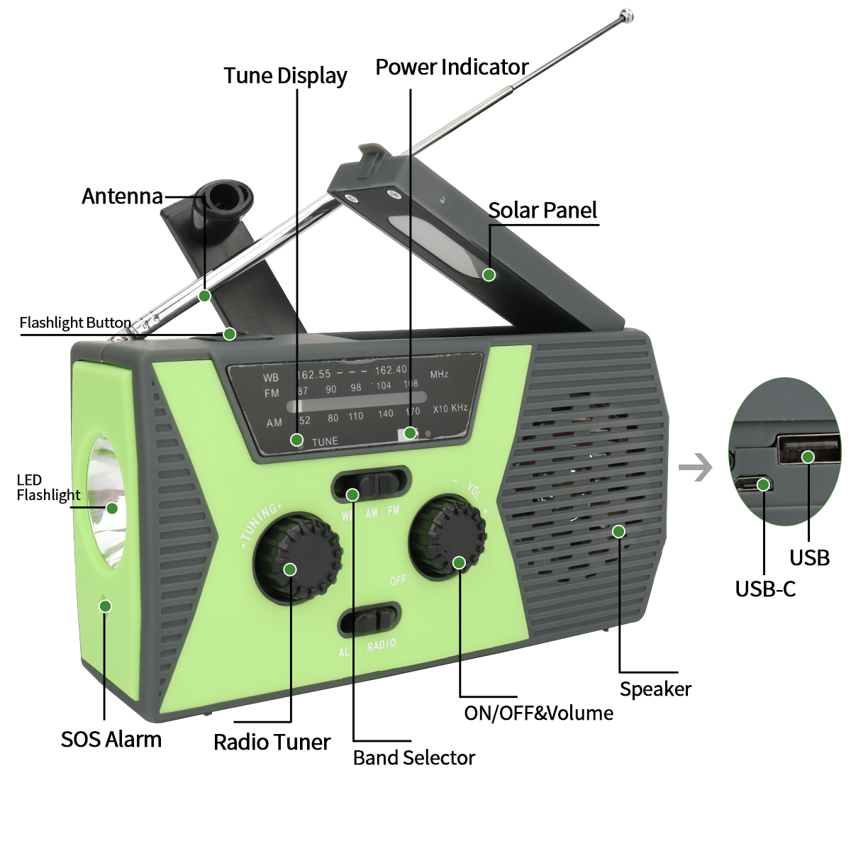 Abbree IPX5 Waterdicht Emergency Radio Am Fm Hand Crank Battery Operated Solar Radio Met Led Zaklamp Bureaulamp Sos Alert