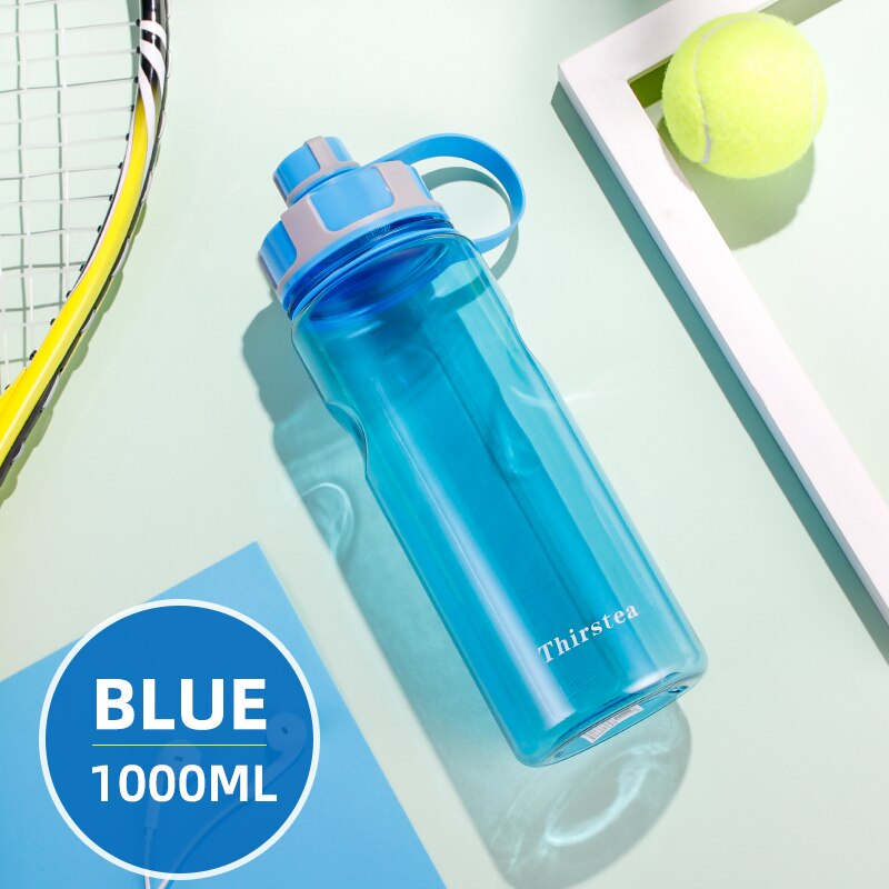 Bpa gratis udendørs vandflasker 1000ml 1.5l 2l plastikflaske med stor kapacitet med te-infusions-fitness lækagesikker min flaske: 1000ml blå
