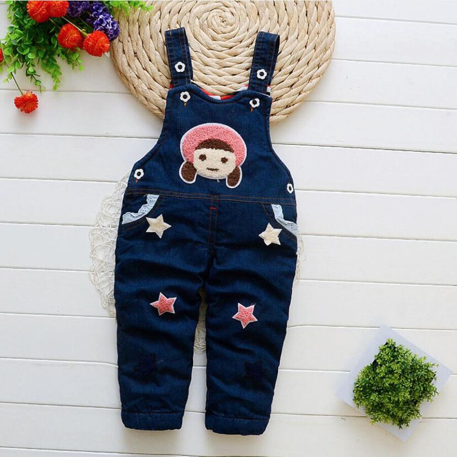 Denim delle ragazze Dei Bambini Tute e Salopette di autunno della Molla di Abbigliamento Per Bambini pantaloni della bretella Delle Ragazze del fumetto Casual jeans 1-4 Y neonate pantaloni