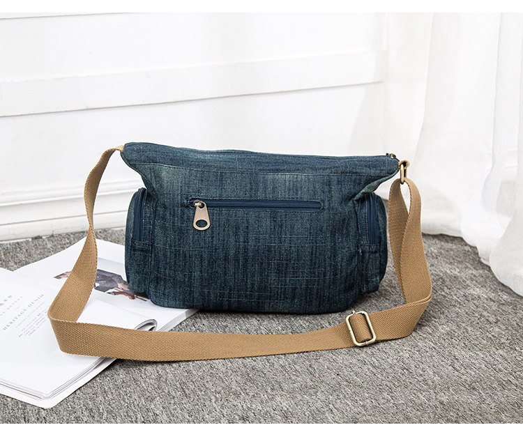 Afslappet denim kvinder skuldertaske mumie crossbody taske lærred dame messenger tasker rejse håndtasker blå bolsa feminina