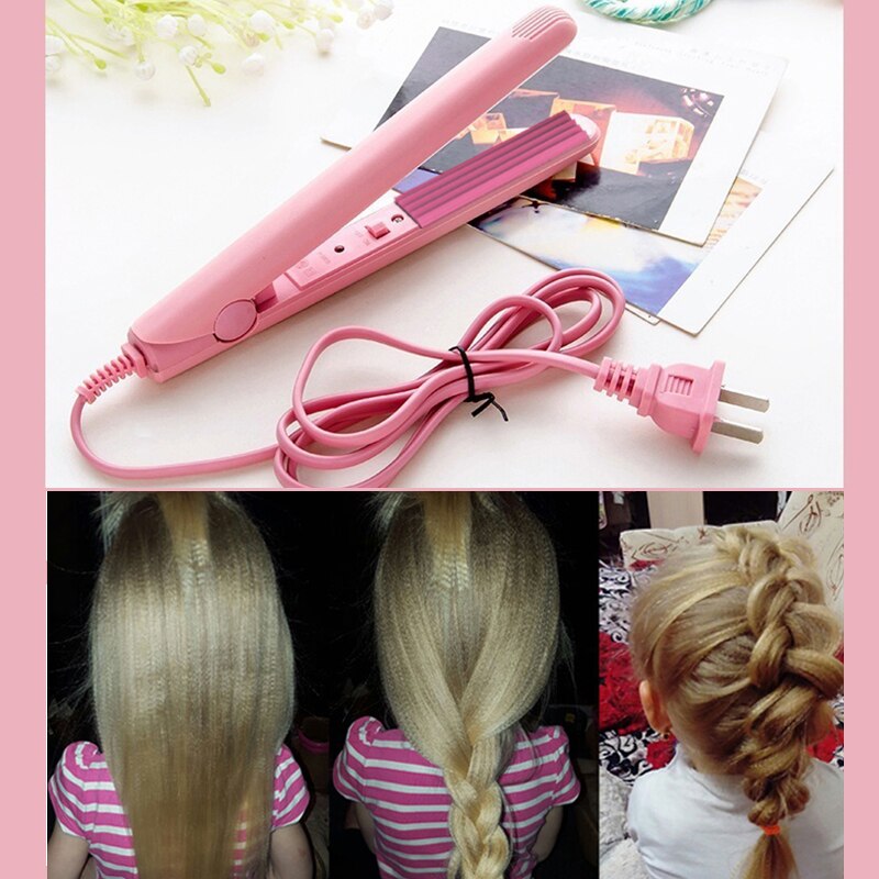 TOHUAN-plancha de cerámica para el pelo, accesorio de color rosa, pequeña, corrugada, peinado