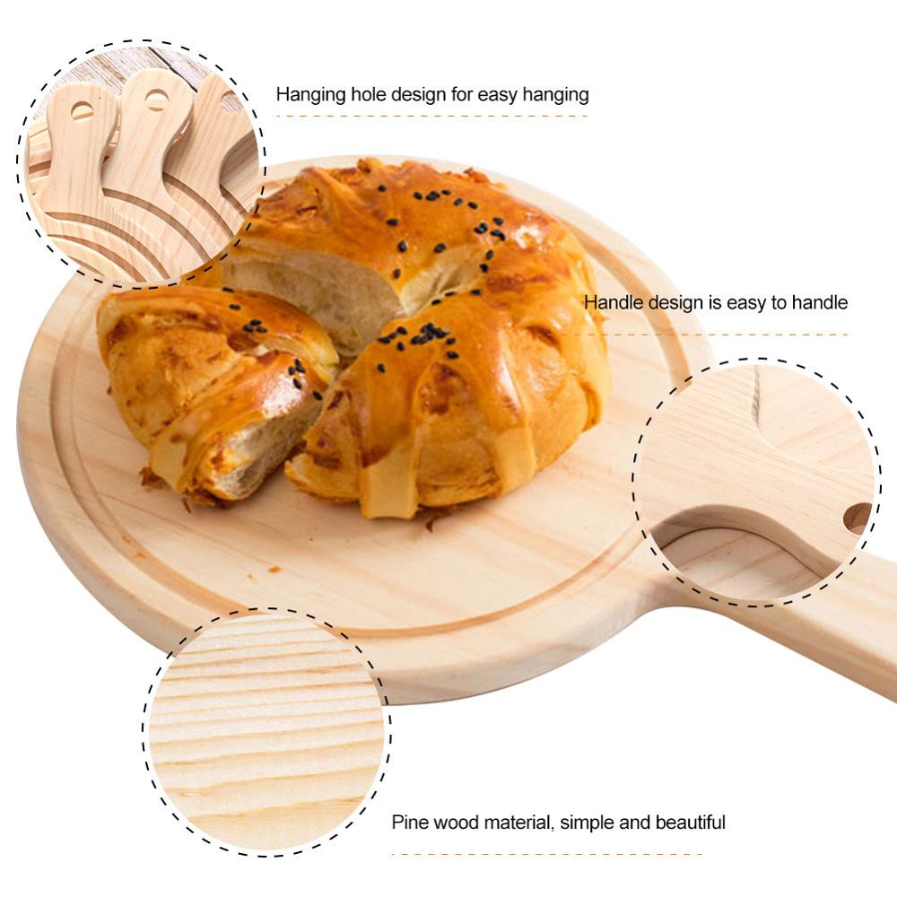 Wooden Round Pizza Board Wooden Tray Western Food Cut Bread Steak Cake Solid Wood Pizza Board Bottom Support Pizza Board