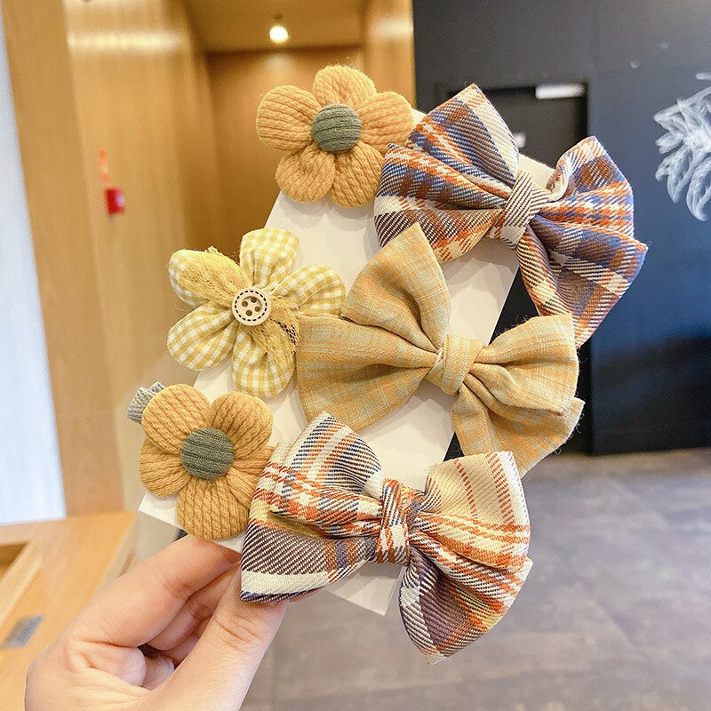 8 Stks/set Bloem Meisje Haar Clips Lovey Bows Baby Hoofdband Accessoires Prinses Haarspeldjes Meisjes Haarclips Haar Clip: 6pcs yellow