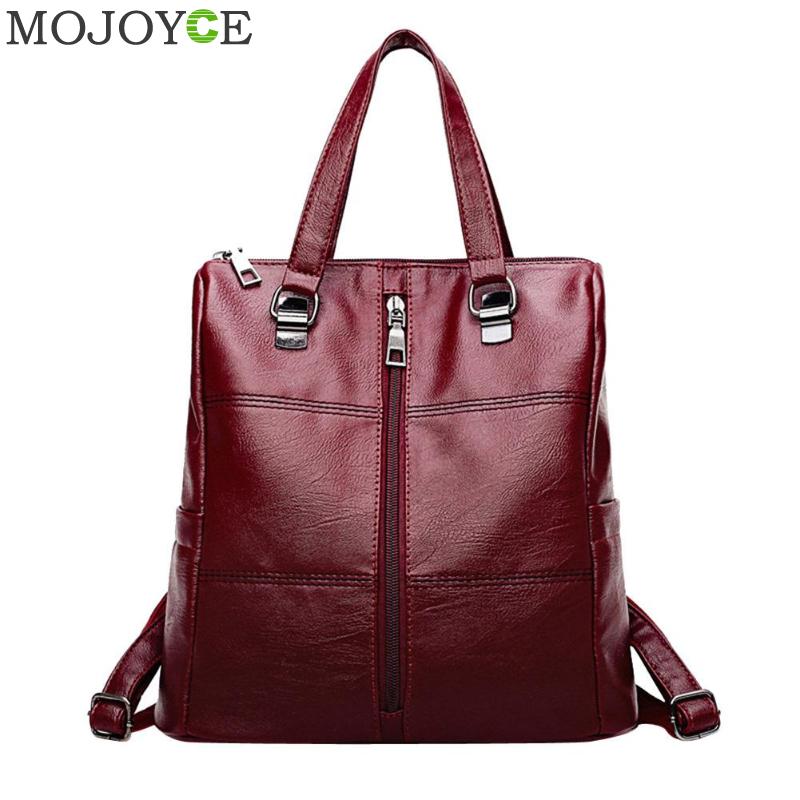 Knapzak Vintage Rugzak Grote Size Rugzak soft PU leer pakket multifunctionele tas Dames toevallige reistas: Rood