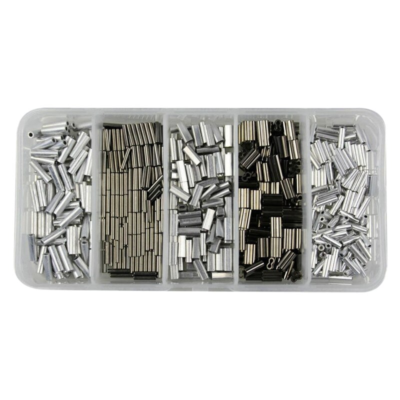 500Pcs Aluminum Crimping Loop Sleeve Double Barrel Ferrule for Fish Wire Rope and Cable Line End Assortment Kit