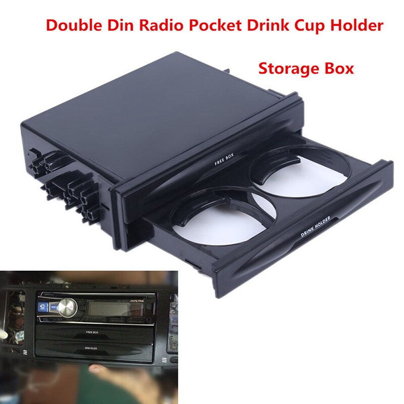 1PC Car Double Din Radio Pocket Installation Dash Storage Box Cup Holder