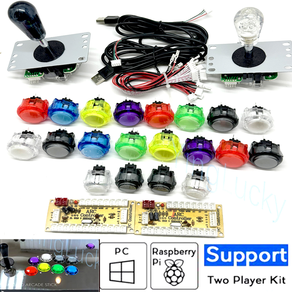Joystick d'arcade pour 2 joueurs, kit de bricolage PC Raspberry Pi, Kit de jeu d'arcade avec bouton poussoir, Joystick de Style américain, câbles d'encodeur USB