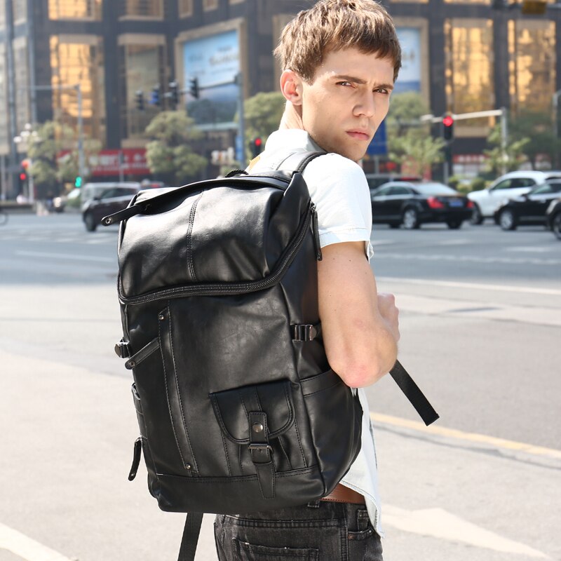 Seje herre rygsække mand rygsæk taske elev skoletasker herre rejse læder rygsæk tasker sort taske