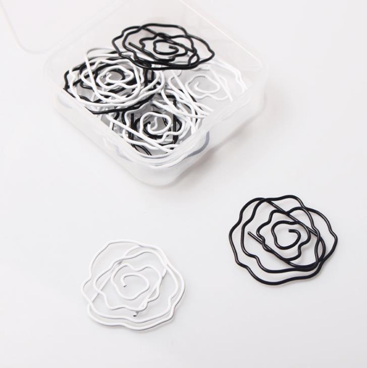 12 stk/pakke sød mini sort hvid rose blomst formet metal papirclips memo foto ringbind klip kontor skoleartikler papirvarer